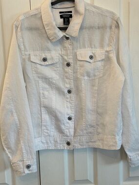 Jones New York White Linen Jacket Size L EUC Lightweight Classic